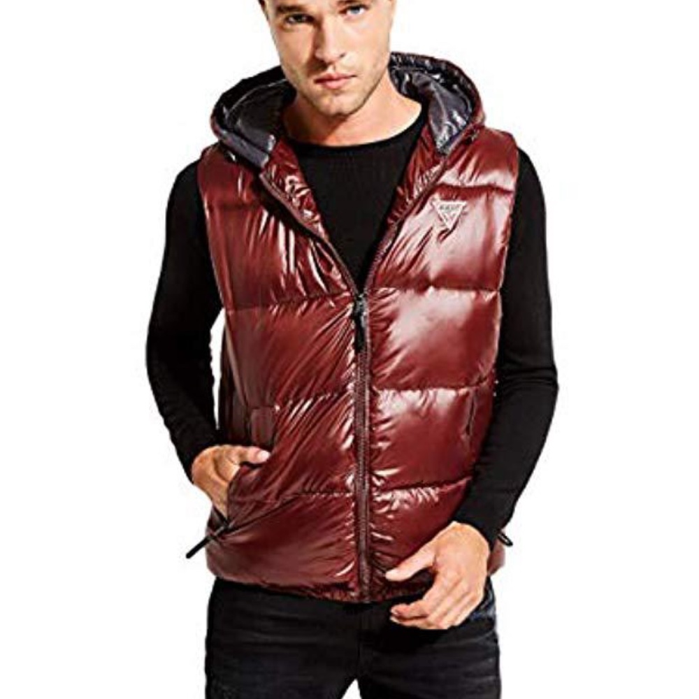 Guess Men's Burgundy Puffer Vest